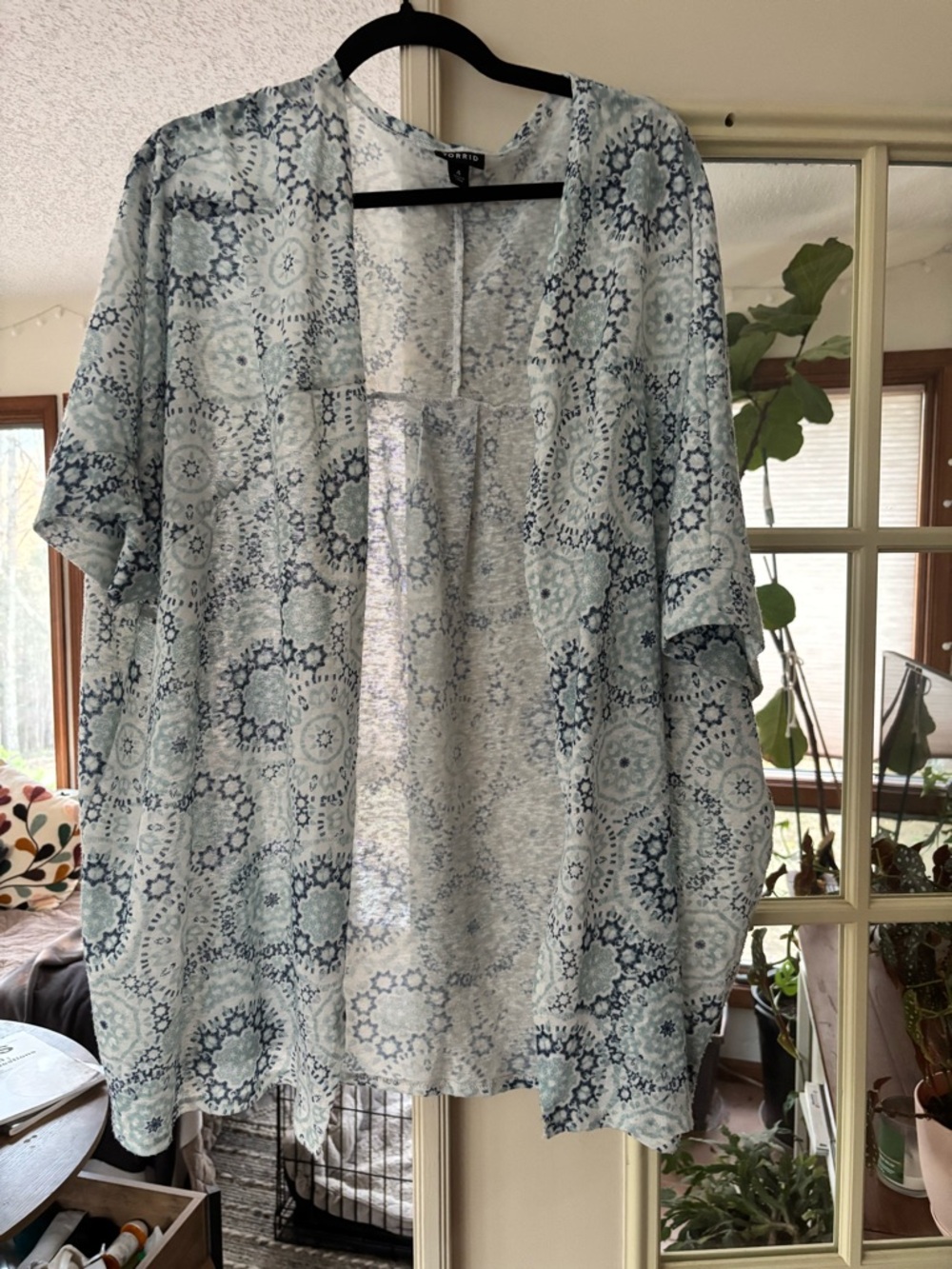Light Blue Floral Open Kimono